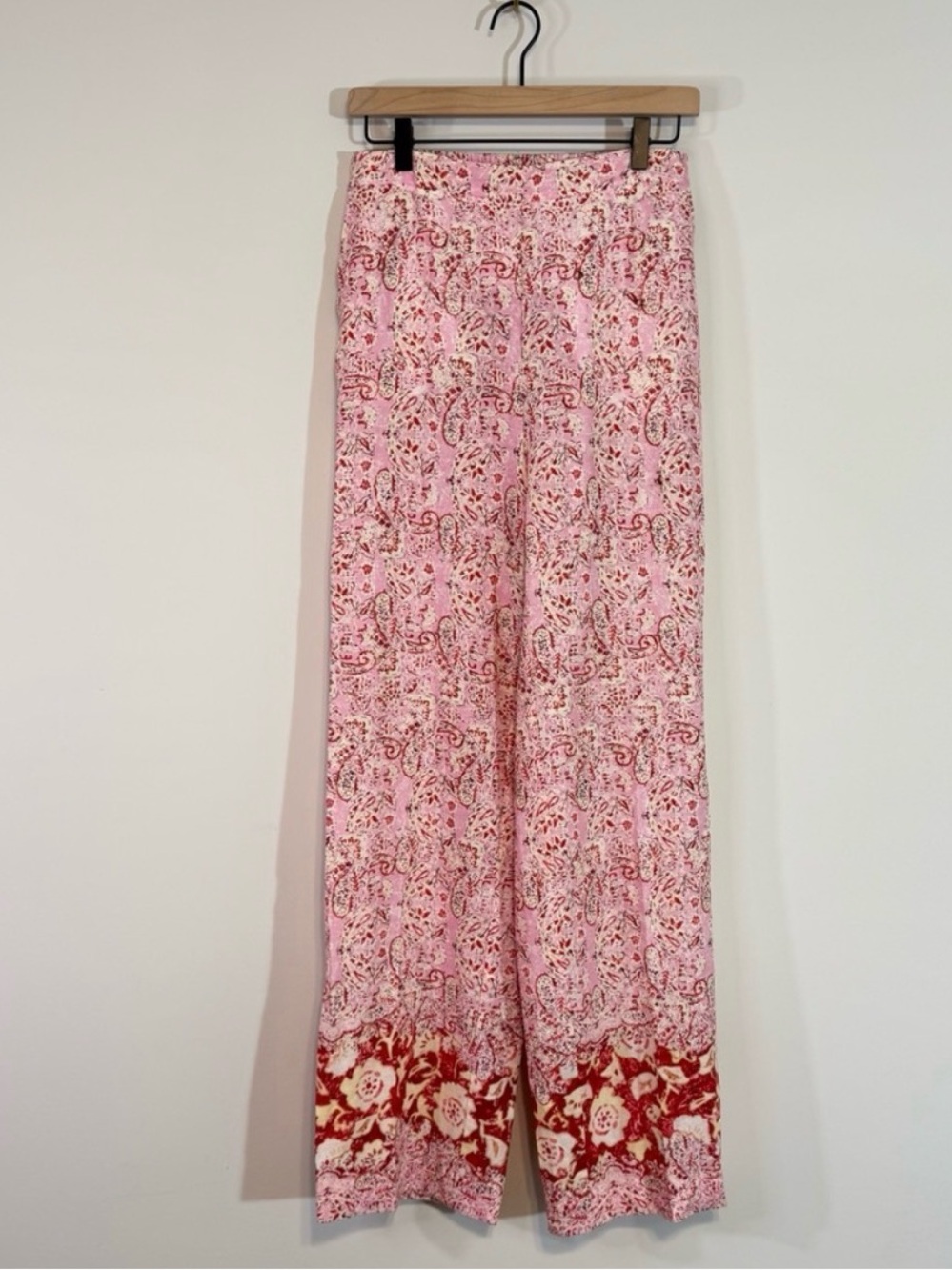 Zara Pink Paisley Linen Pants Women Size M